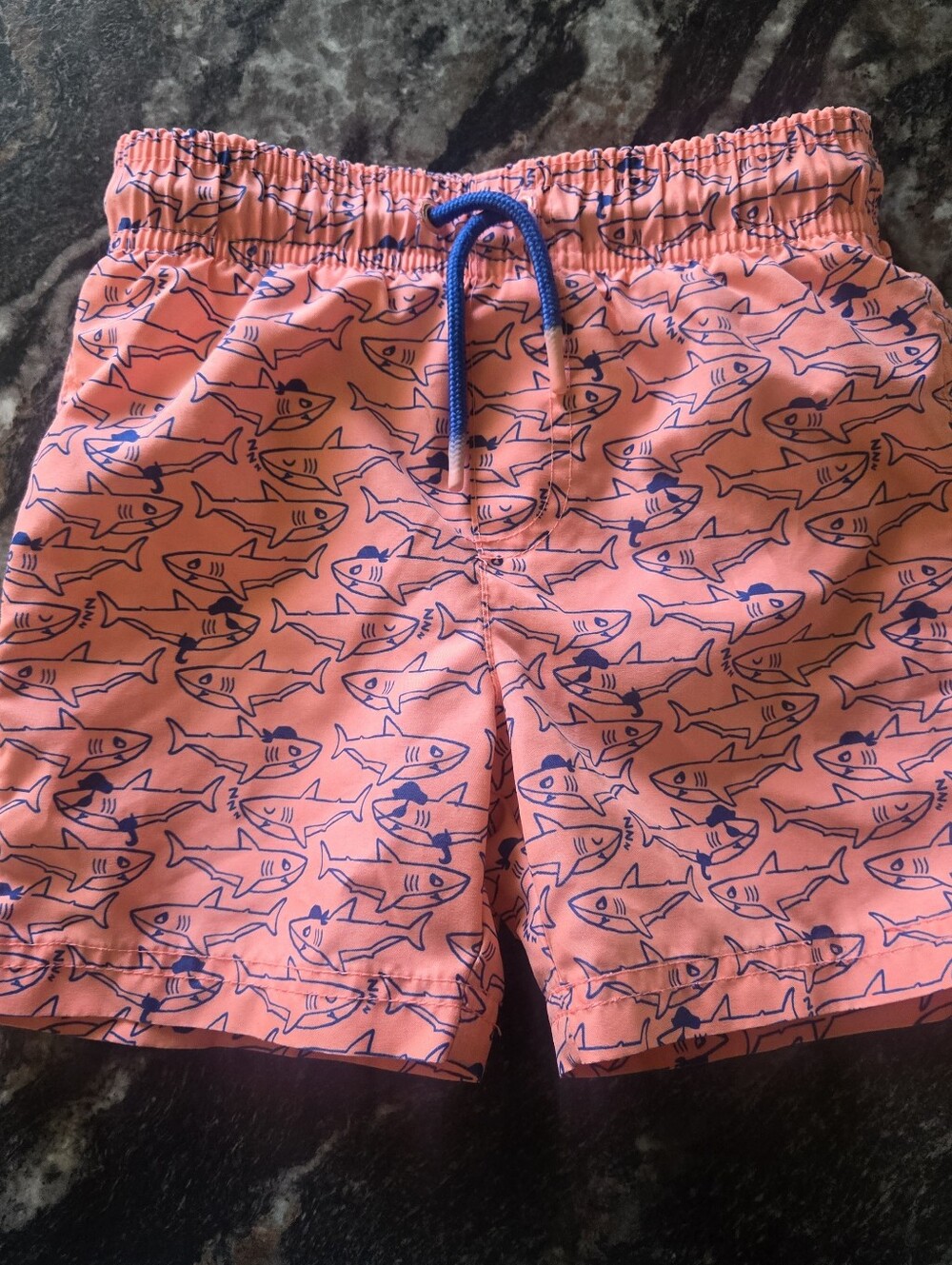 Cat & Jack Pink Swim Trunks with Navy Shark Print